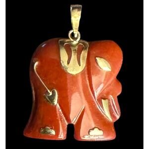 Vintage 14k Yellow Gold Fire Carnelian Elephant Estate Jewelry Pendant Lot 3+gr